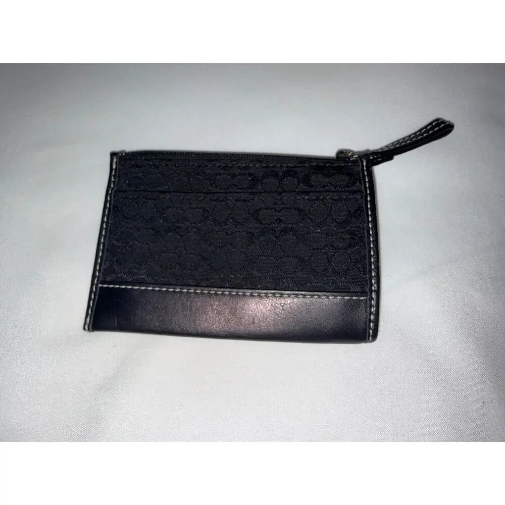 COACH Vintage Black Signature Jacquard Canvas Mini Skinny ID Case Coin Wallet